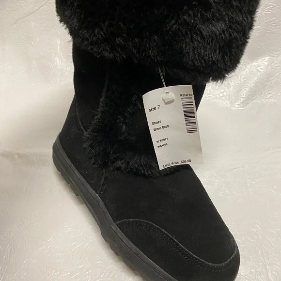 7M Witty Black suede and plush faux fur boots - Picture 2 of 5